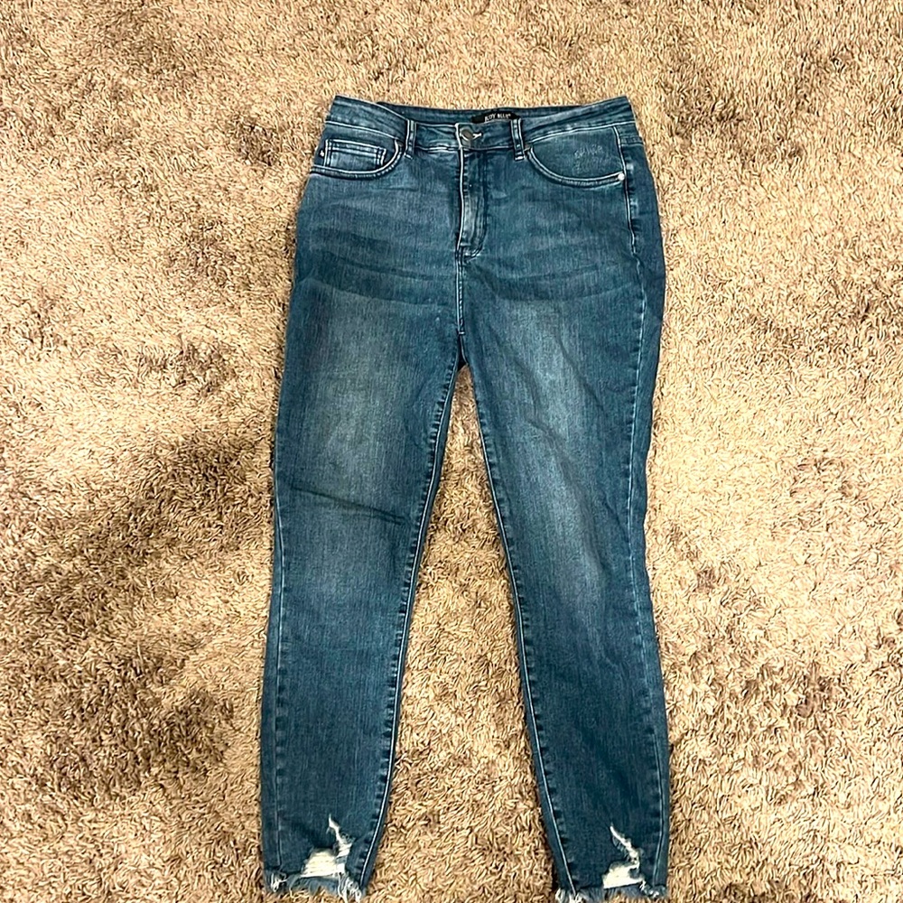 Judy Blue Tummy Control High Rise Skinny Fit raw distressed hem 13/30